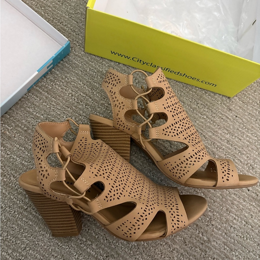 Cityclassified Beige Cutout Heeled Sandals